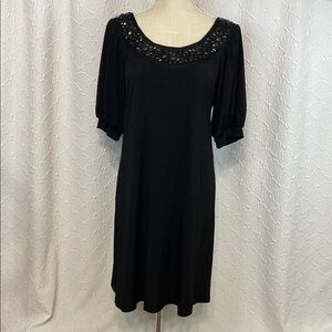 Heart Soul size large Black short Sleeve Dress with Sequin Neckline‎ stretch